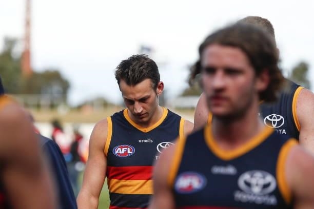 Tom Doedee of the Crows looks dejected after a loss during the 2021 AFL Round 20 match between the Western Bulldogs and the Adelaide Crows at Mars...