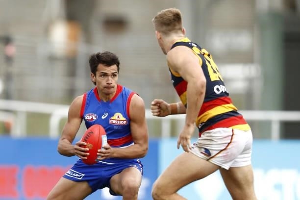 Jamarra Ugle-Hagan of the Bulldogs in action during the 2021 AFL Round 20 match between the Western Bulldogs and the Adelaide Crows at Mars Stadium...