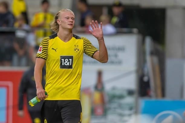 Erling Haaland of Borussia Dortmund gestures during the Preseason Friendly Match between Borussia Dortmund and FC Bologna at CASHPOINT Arena on July...