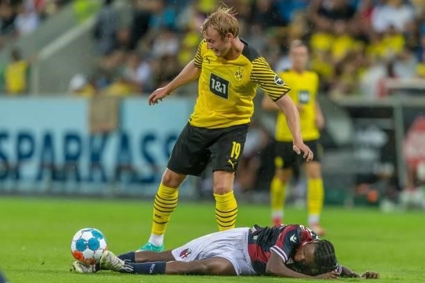Julian Brandt of Borussia Dortmund and Kingsley Michael of FC Bologna battle for the ball during the Preseason Friendly Match between Borussia...