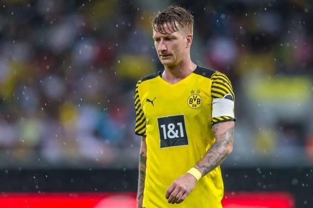 Marco Reus of Borussia Dortmund looks dejected during the Preseason Friendly Match between Borussia Dortmund and FC Bologna at CASHPOINT Arena on...