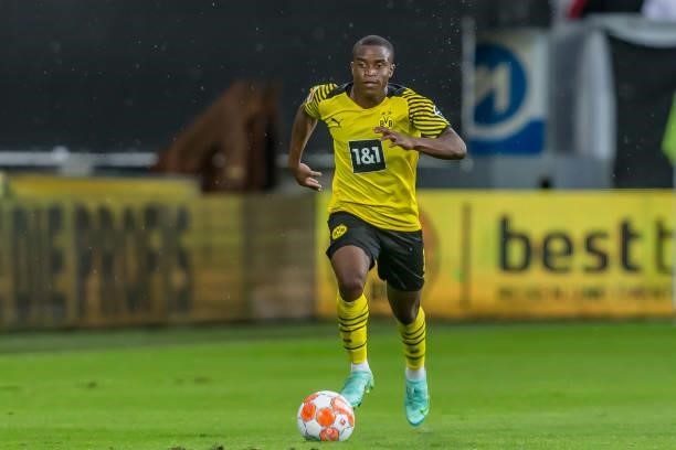 Youssoufa Moukoko of Borussia Dortmund controls the Ball during the Preseason Friendly Match between Borussia Dortmund and FC Bologna at CASHPOINT...