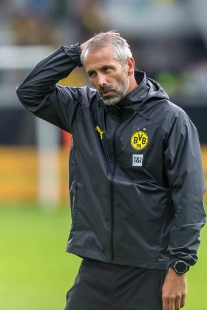 Head coach Marco Rose of Borussia Dortmund gestures after the Preseason Friendly Match between Borussia Dortmund and FC Bologna at CASHPOINT Arena on...