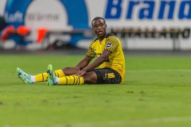 Youssoufa Moukoko of Borussia Dortmund Looks on during the Preseason Friendly Match between Borussia Dortmund and FC Bologna at CASHPOINT Arena on...