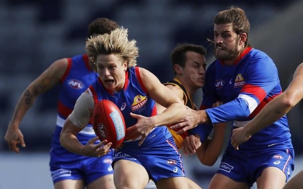 Cody Weightman of the Bulldogs in action during the 2021 AFL Round 20 match between the Western Bulldogs and the Adelaide Crows at Mars Stadium on...