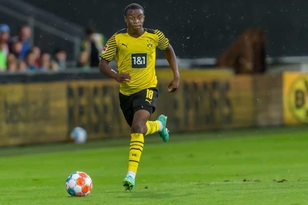 Youssoufa Moukoko of Borussia Dortmund controls the Ball during the Preseason Friendly Match between Borussia Dortmund and FC Bologna at CASHPOINT...