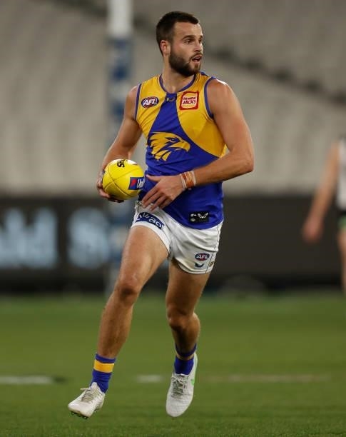 Josh Rotham of the Eagles in action during the 2021 AFL Round 20 match between the Collingwood Magpies and the West Coast Eagles at the Melbourne...