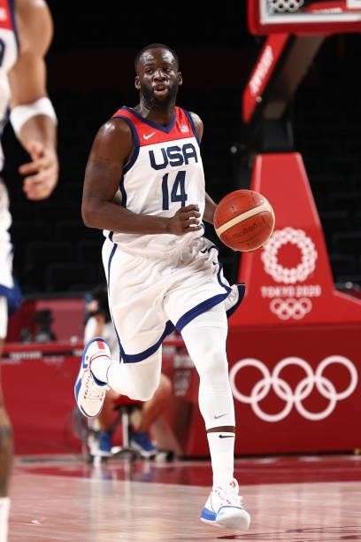 Draymond Green of the USA Men's National Team dribbles the ball against Czech Republic Men's National Team during the 2020 Tokyo Olympics on July 31,...