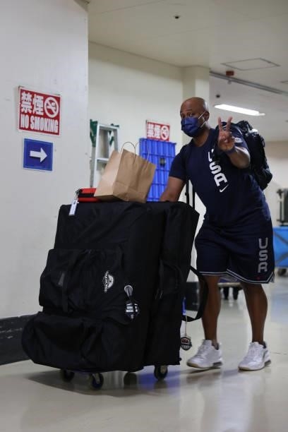Trainer, Dionne Calhoun of USA Men's National Team departs for the game against Czech Republic Men's National Team of the USA Men's National Team...