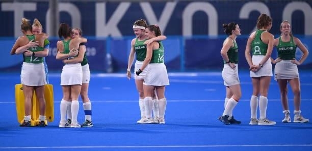 Tokyo , Japan - 31 July 2021; Ireland players following their side's defeat to Great Britain in their women's pool A group stage match at the Oi...