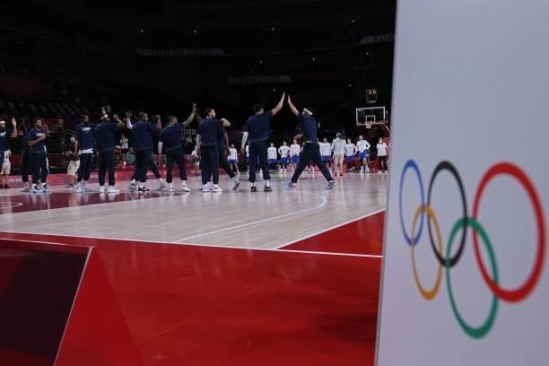 S players arrive to play in the men's preliminary round group A basketball match between USA and Czech Republic during the Tokyo 2020 Olympic Games...