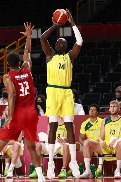 Duop Thomas Reath of the Australia Men's National Team shoots the ball against Germany Men's National Team during the 2020 Tokyo Olympics on July 31,...