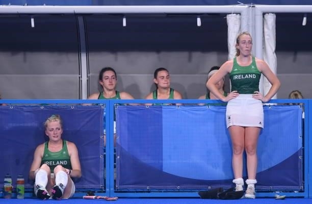 Tokyo , Japan - 31 July 2021; Hannah Matthews, left, and Sarah Hawkshaw of Ireland after their side's women's pool A group stage match against Great...