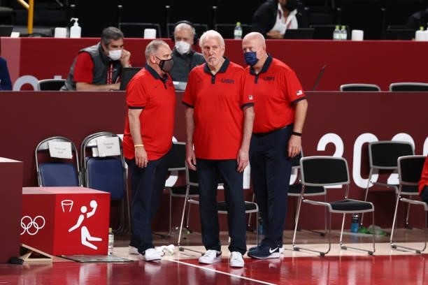 Head Coach Gregg Popovich of the USA Men's National Team looks on during the game against the Czech Republic Men's National Team during the 2020...