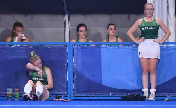Tokyo , Japan - 31 July 2021; Hannah Matthews, left, and Sarah Hawkshaw of Ireland after their side's women's pool A group stage match against Great...