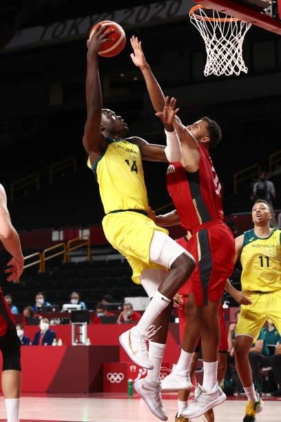 Duop Thomas Reath of the Australia Men's National Team shoots the ball against Germany Men's National Team during the 2020 Tokyo Olympics on July 31,...