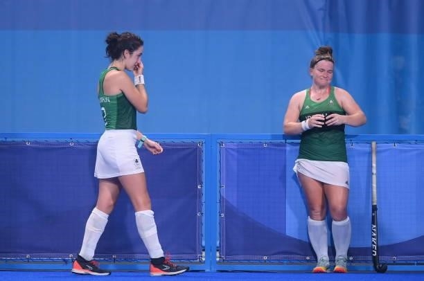 Tokyo , Japan - 31 July 2021; Ireland players Hannah McLoughlin, left, and Shirley McCay after their women's pool A group stage match against Great...