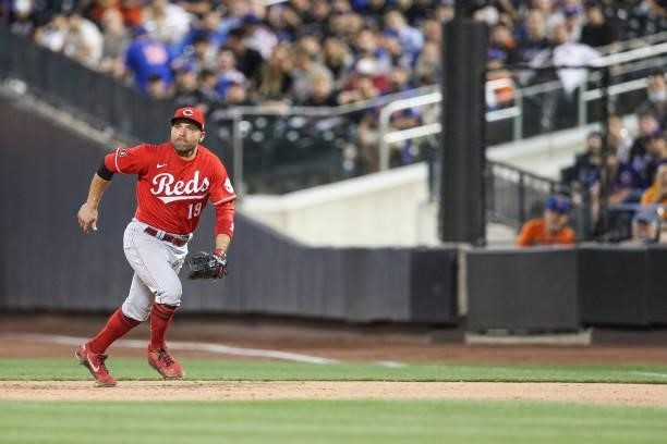 Joey Votto of the Cincinnati Reds plays his position during the game between the Cincinnati Reds and the New York Mets at Citi Field on Friday, July...