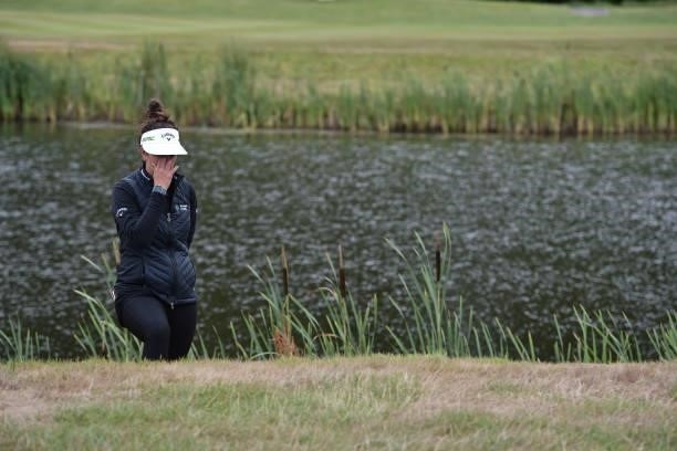 Emma Talley of USA after losing a ball in the water hazard during Day Three of The ISPS HANDA World Invitational at Galgorm Spa & Golf Resort on July...