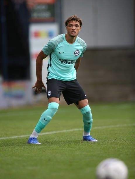 Antef Tsoungui of Brighton during the pre-season friendly match between Luton Town and Brighton & Hove Albion at Kenilworth Road on July 31, 2021 in...