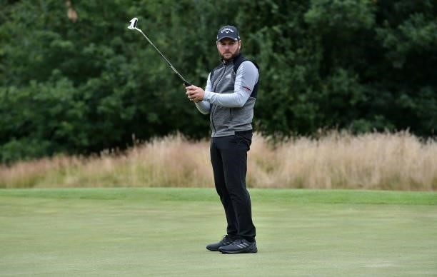 Jordan Smith on the 16th green during Day Three of The ISPS HANDA World Invitational at Galgorm Spa & Golf Resort on July 31, 2021 in Ballymena,...