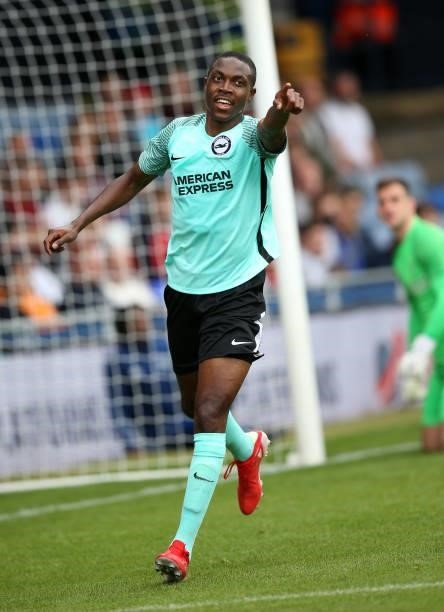 Enock Mwepu of Brighton celebrates his goal during the pre-season friendly match between Luton Town and Brighton & Hove Albion at Kenilworth Road on...