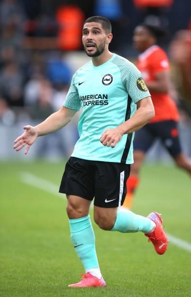 Neal Maupay of Brighton during the pre-season friendly match between Luton Town and Brighton & Hove Albion at Kenilworth Road on July 31, 2021 in...