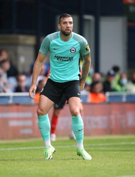 Shane Duffy of Brighton during the pre-season friendly match between Luton Town and Brighton & Hove Albion at Kenilworth Road on July 31, 2021 in...