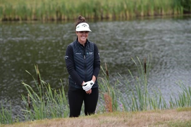 Emma Talley of USA smiles despite losing a ball in the water hazard during Day Three of The ISPS HANDA World Invitational at Galgorm Spa & Golf...