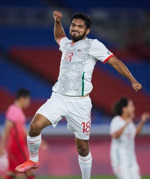 Eduardo Aguirre of Mexico celebrates after scoring his teams goal during the Men's Quarter Final match between Republic Of Korea and Mexico on day...
