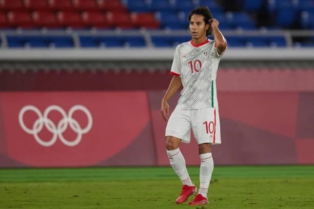 Diego Lainez of Mexico looks on during the Men's Quarter Final match between Republic Of Korea and Mexico on day eight of the Tokyo 2020 Olympic...