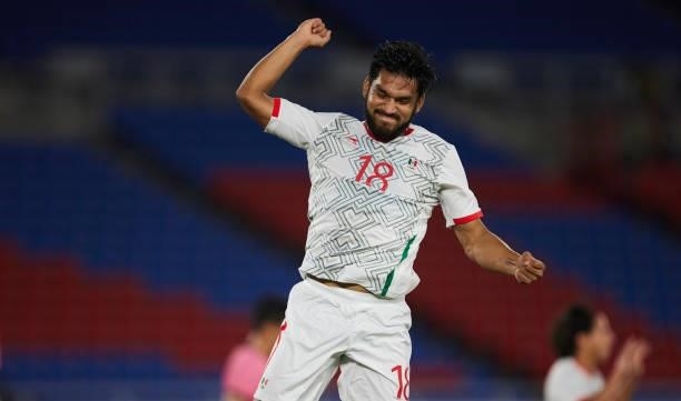 Eduardo Aguirre of Mexico celebrates after scoring his teams goal during the Men's Quarter Final match between Republic Of Korea and Mexico on day...