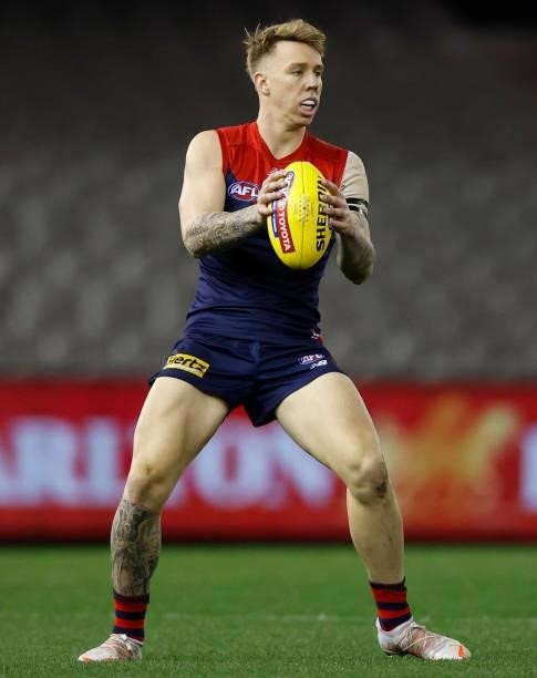 James Harmes of the Demons in action during the 2021 AFL Round 20 match between the Gold Coast Suns and the Melbourne Demons at Marvel Stadium on...
