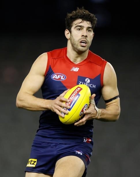 Christian Petracca of the Demons in action during the 2021 AFL Round 20 match between the Gold Coast Suns and the Melbourne Demons at Marvel Stadium...