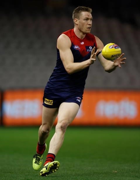 Tom McDonald of the Demons in action during the 2021 AFL Round 20 match between the Gold Coast Suns and the Melbourne Demons at Marvel Stadium on...