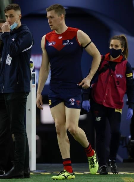 Tom McDonald of the Demons returns from the rooms during the 2021 AFL Round 20 match between the Gold Coast Suns and the Melbourne Demons at Marvel...
