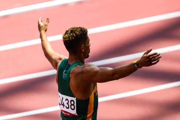 Wayde van Niekerk of South Africa, World and Olympic record holder in the mens 400m, at the start of the heats in the mens 400m during the Athletics...