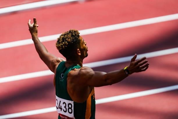 Wayde van Niekerk of South Africa, World and Olympic record holder in the mens 400m, at the start of the heats in the mens 400m during the Athletics...
