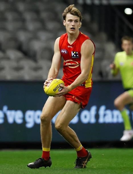 Charlie Ballard of the Suns in action during the 2021 AFL Round 20 match between the Gold Coast Suns and the Melbourne Demons at Marvel Stadium on...