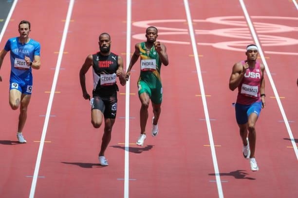 Thapelo Phora of South Africa runs in the heats of the mens 400m during the Athletics event on Day 9 of the Tokyo 2020 Olympic Games at the Olympic...