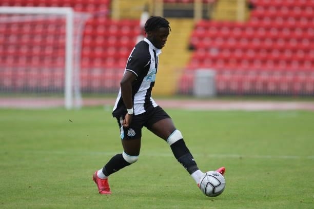 Rosaire Longelo of Newcastle United in action during the Pre-season Friendly match between Gateshead and Newcastle United at the Gateshead...