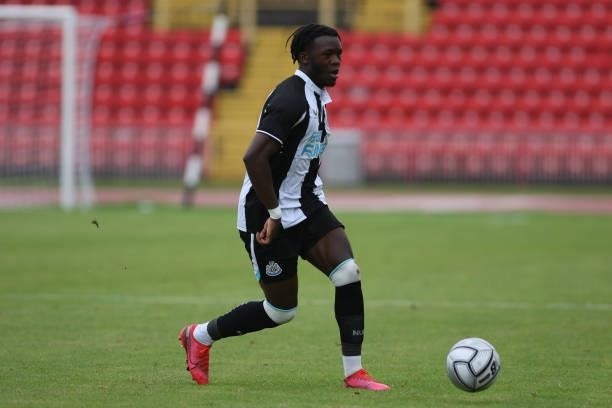 Rosaire Longelo of Newcastle United in action during the Pre-season Friendly match between Gateshead and Newcastle United at the Gateshead...