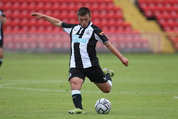 Reagen Thompson of Newcastle United in action during the Pre-season Friendly match between Gateshead and Newcastle United at the Gateshead...