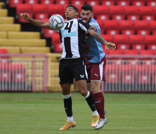 Adam Wilson of Newcastle United controls the ball during the Pre-season Friendly match between Gateshead and Newcastle United at the Gateshead...
