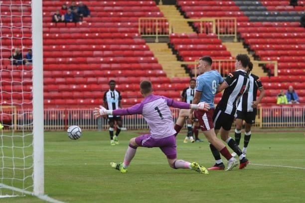 Cedwyn Scott of Gateshead shoots during the Pre-season Friendly match between Gateshead and Newcastle United at the Gateshead International Stadium,...