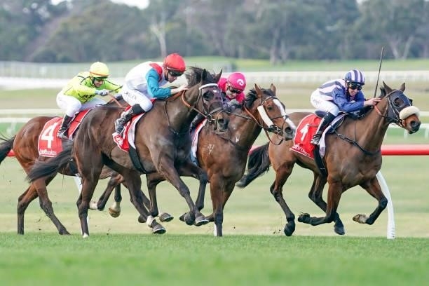 Lion's Share ridden by John Allen wins the Ladbrokes Switch Handicap at Ladbrokes Park Lakeside Racecourse on August 01, 2021 in Springvale,...