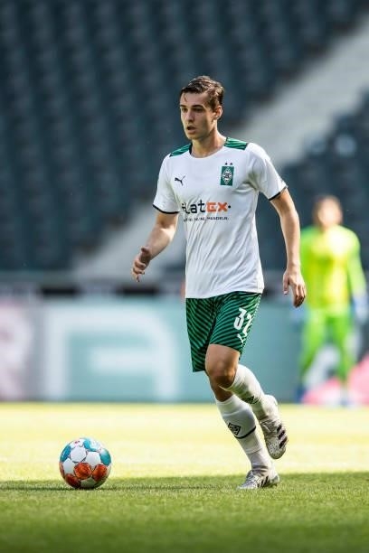 Florian Neuhaus of Borussia Moenchengladbach in action during the Pre-Season match between Borussia Moenchengladbach and FC Groningen at...