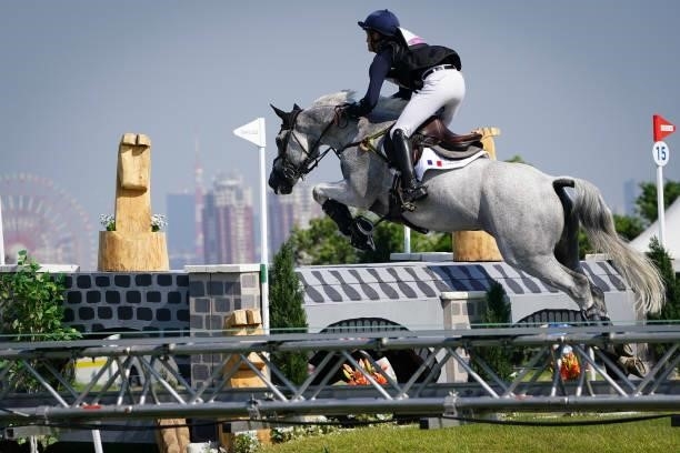 Christopher Six riding Totem de Brecey during the Eventing Cross Country Team and Individual at Sea Forest Cross-Country Course on August 1, 2021 in...
