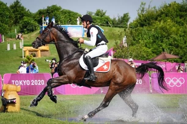Felix Vogg riding Colero during the Eventing Cross Country Team and Individual at Sea Forest Cross-Country Course on August 1, 2021 in Tokyo, Japan.