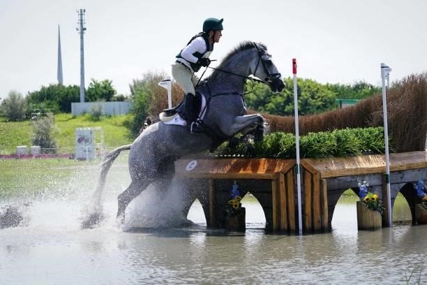 Austin O'Connor riding Colorado Blue during the Eventing Cross Country Team and Individual at Sea Forest Cross-Country Course on August 1, 2021 in...